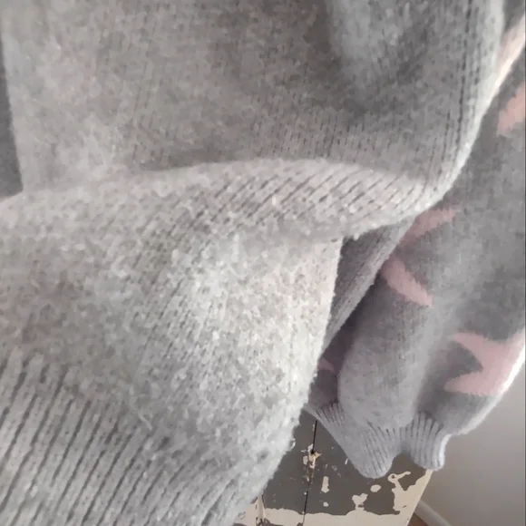 ADORA Soft Gray V-Neck Sweater with Pink Stars - Picture 8 of 8